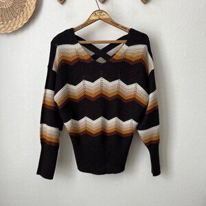 FCT with love brown zigzag retro 70s vibe crisscross back sweater M